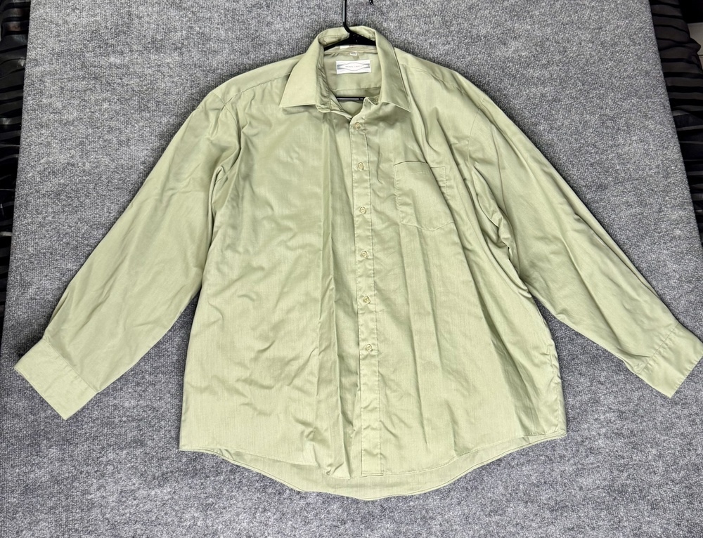 Monte Carlo Shirt Mens 17.5 Green Solid Long Sleeve Button Up Dress Work Classic